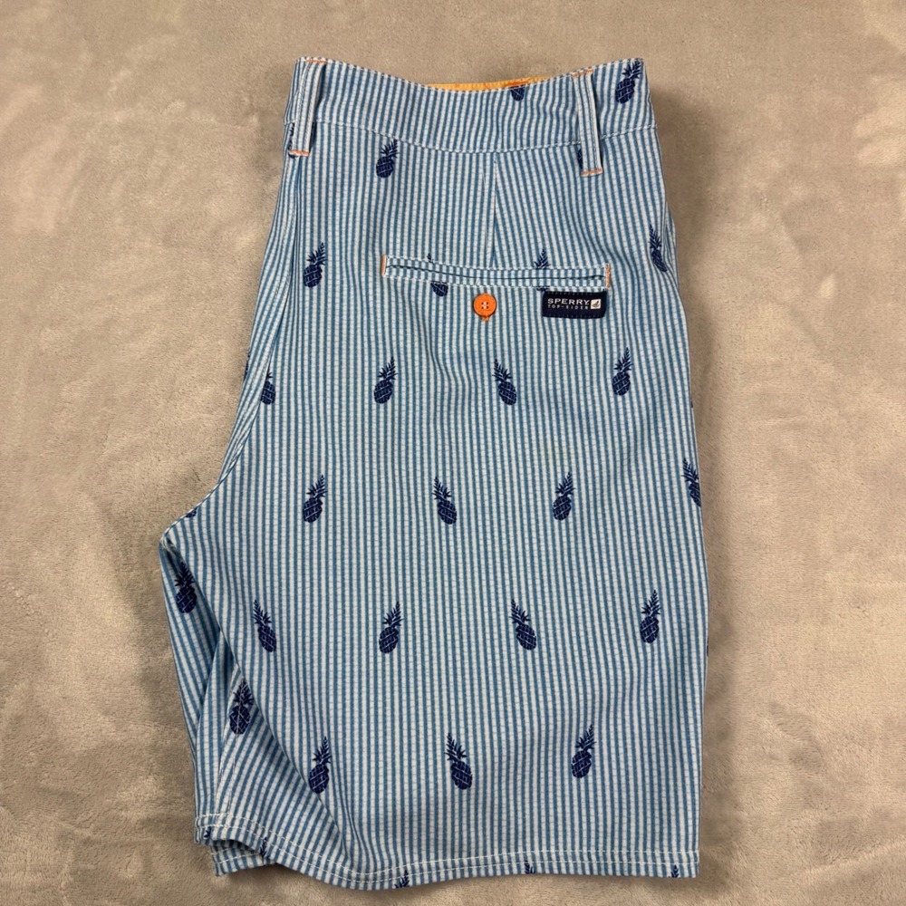 Sperry Top-Sider Mens 36 Hybrid Shorts Blue White Seersucker Pineapple‎ SM5DK19